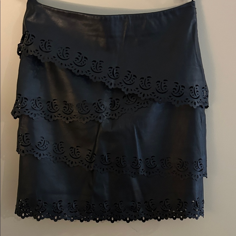 White House Black Market Black Tiered Leather Skirt Size 8